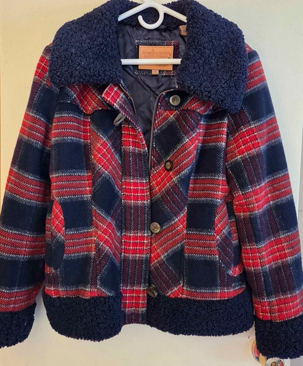 Powder River Outfitters W Plaid Button Up Wool Sherpa Coat